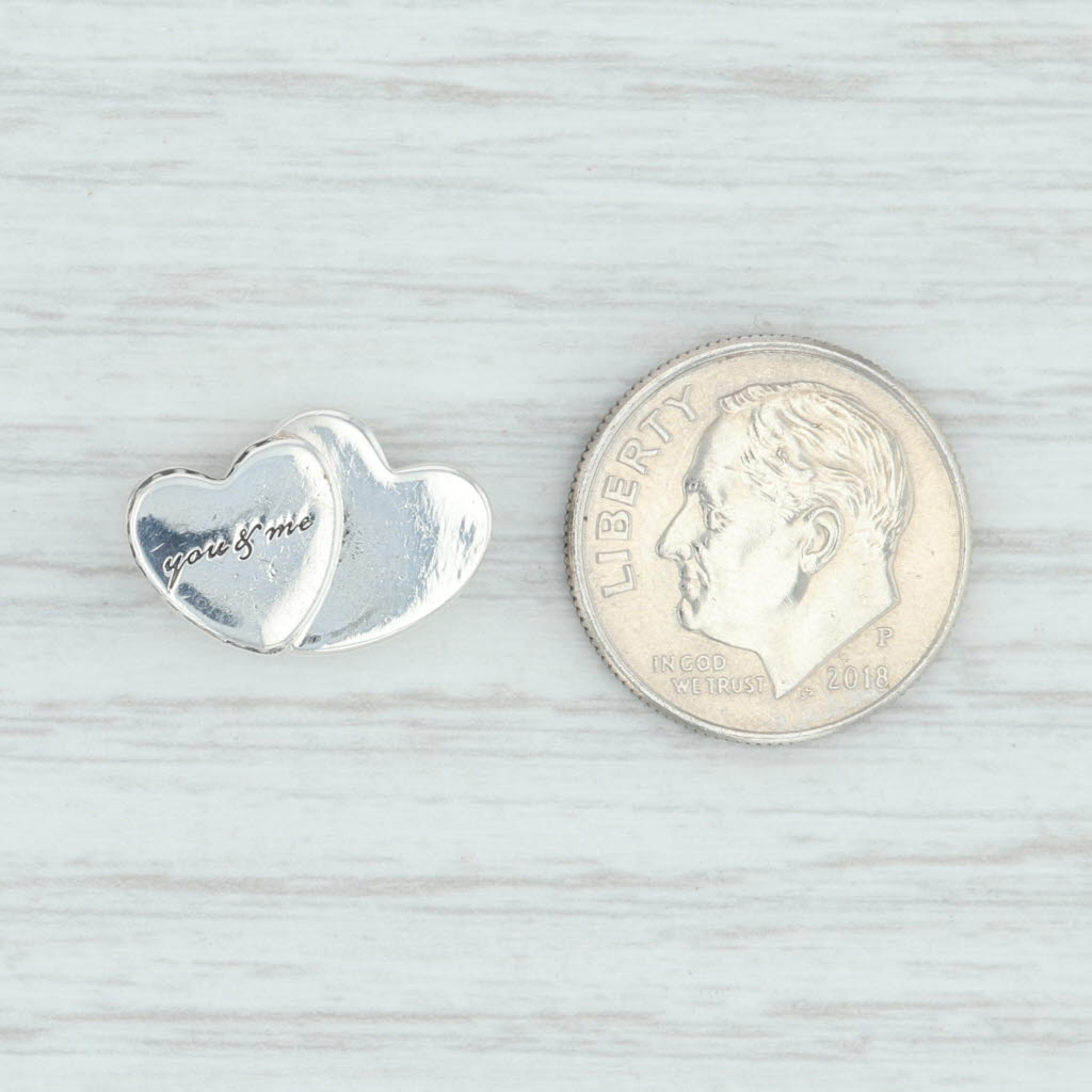 Light Gray New Authentic Pandora Two Hearts You & Me Charm 796560CZ Sterling Silver Bead
