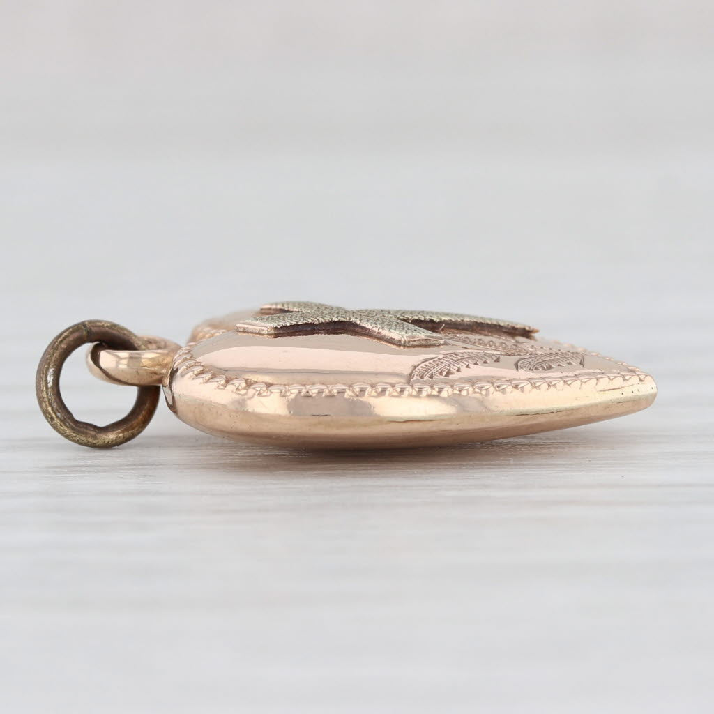 Light Gray Antique Heart Cross Pendant 14k Rose Yellow Gold Charm Religious Jewelry