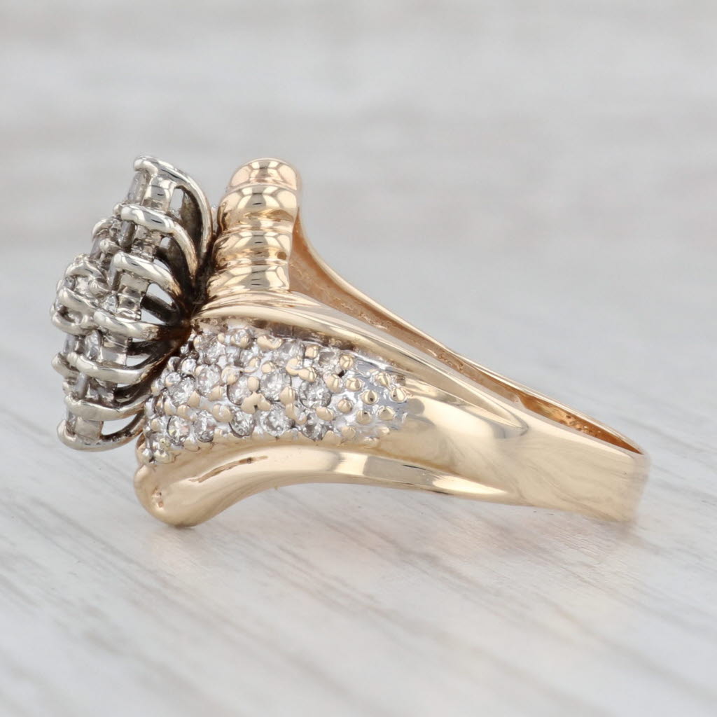 Gray 1ctw Diamond Cluster Bypass Ring 10k Yellow Gold Size 9 Cocktail
