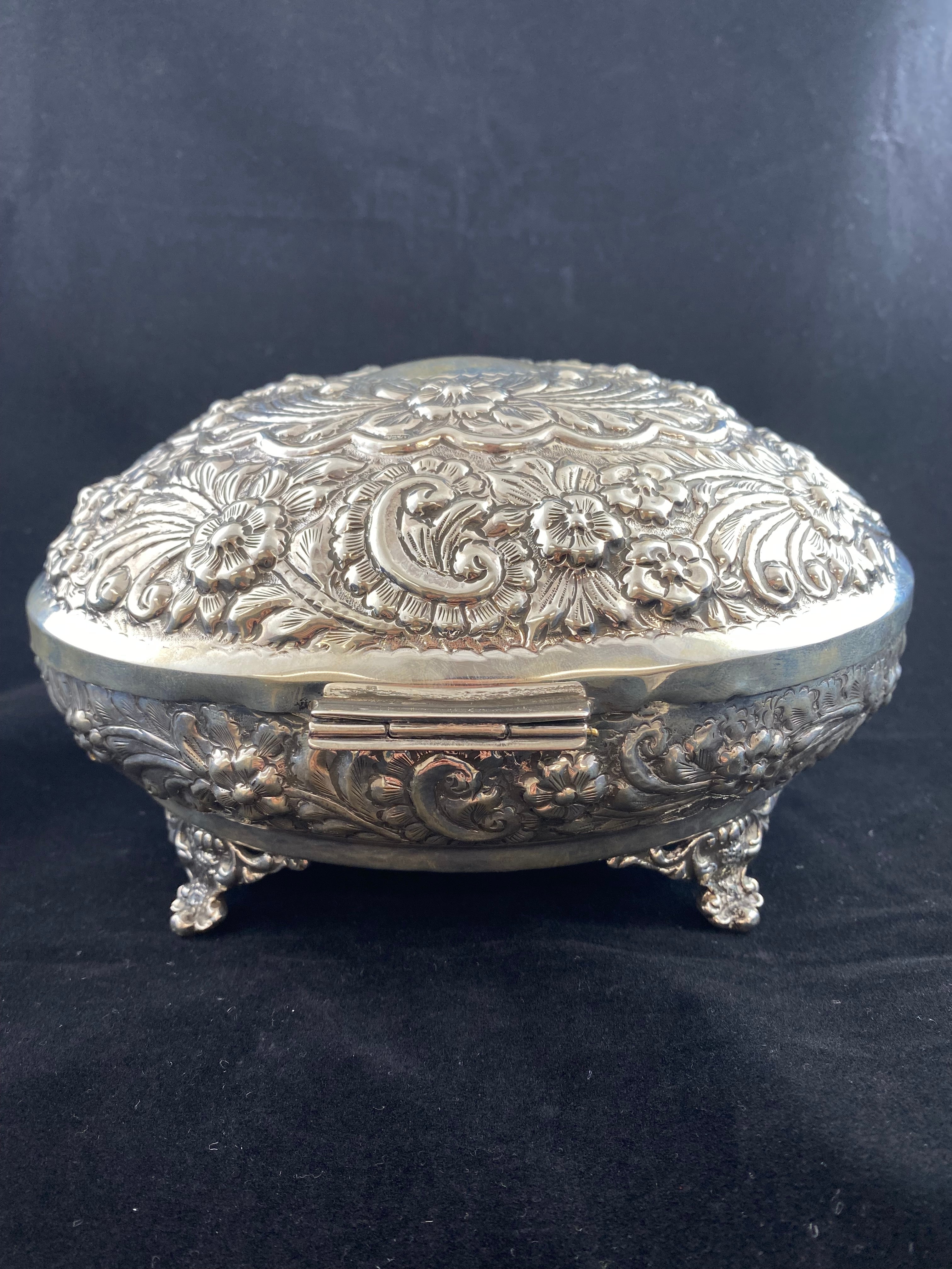 Dark Slate Gray Repousse Hollowware Sterling Silver Egyptian Engravable Serving Dish Trinket Box