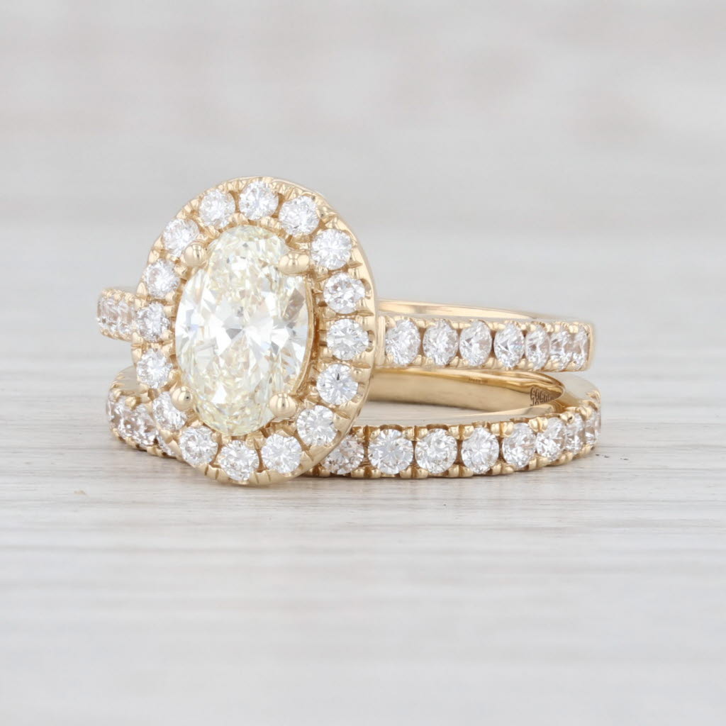 Light Gray New 2.13ctw Diamond Halo Engagement Ring Wedding Band Set 14k Gold Sz 6.5 GIA