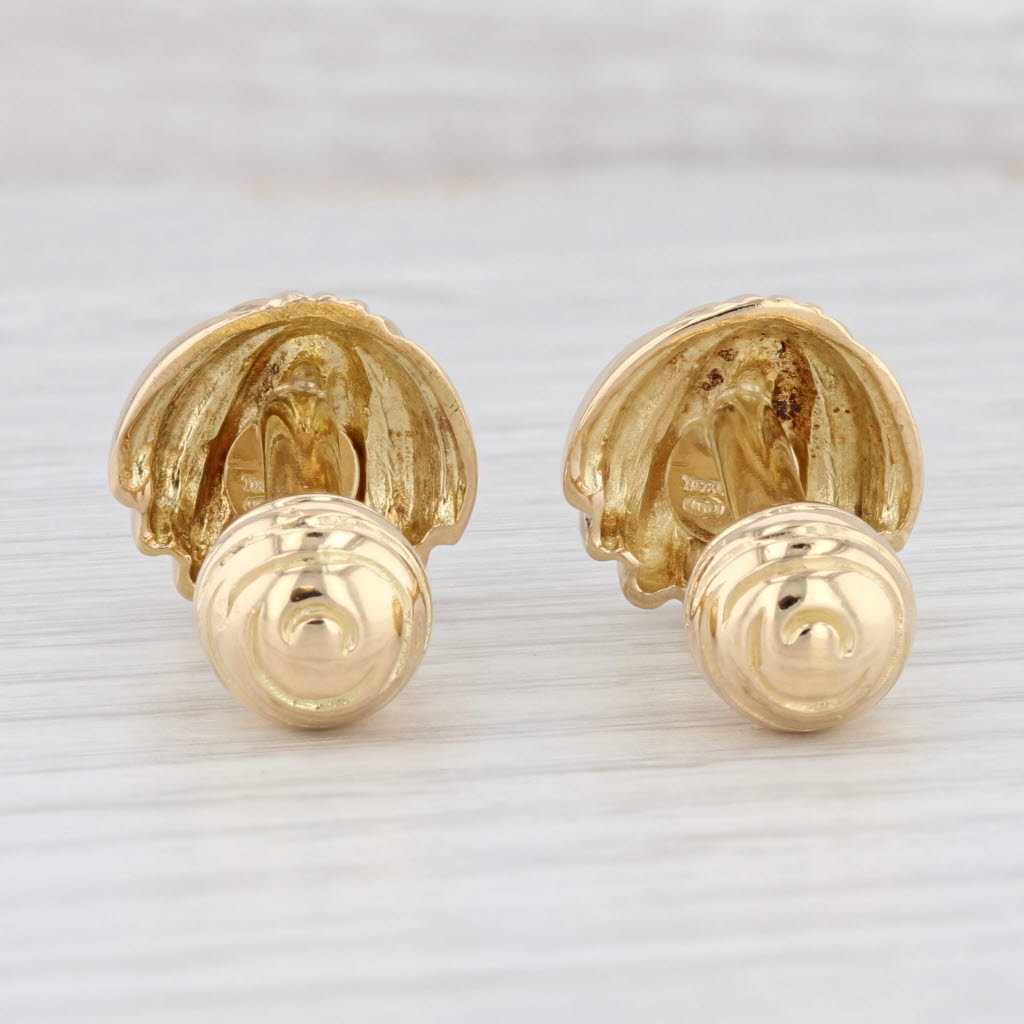 Light Gray Tiffany & Co Italy Shell Cufflinks 18k Yellow Gold Men's Designer Suit Accessory