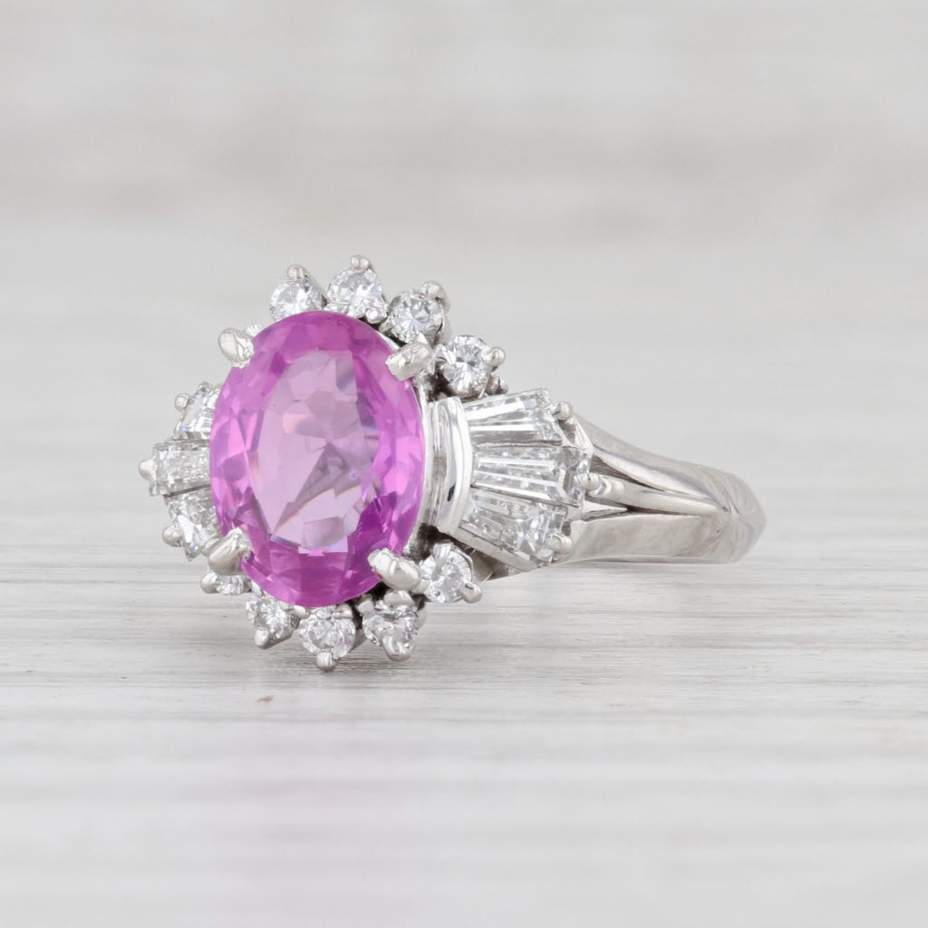 Light Gray Vintage 2.60ctw Pink Oval Sapphire VS2 Diamond Halo Ring Platinum