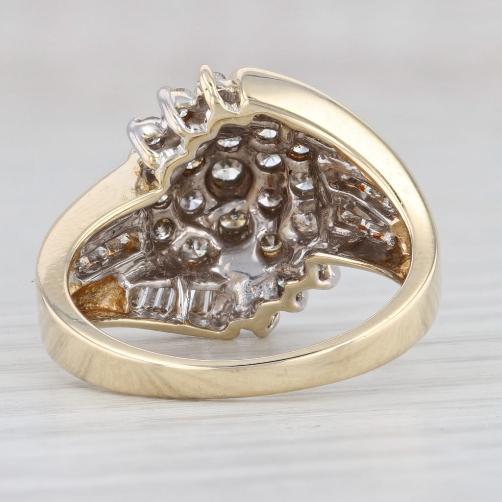 Light Gray 0.78ctw Diamond Cluster Bypass Ring 14k Yellow Gold Size 7
