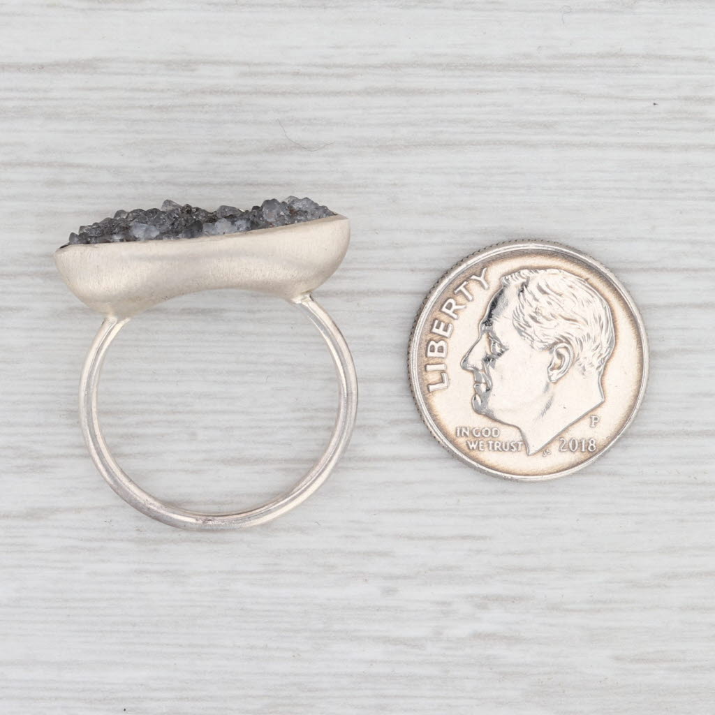 Light Gray New Nina Nguyen Ring Druzy Amethyst Size 7.25 Sterling Silver Statement