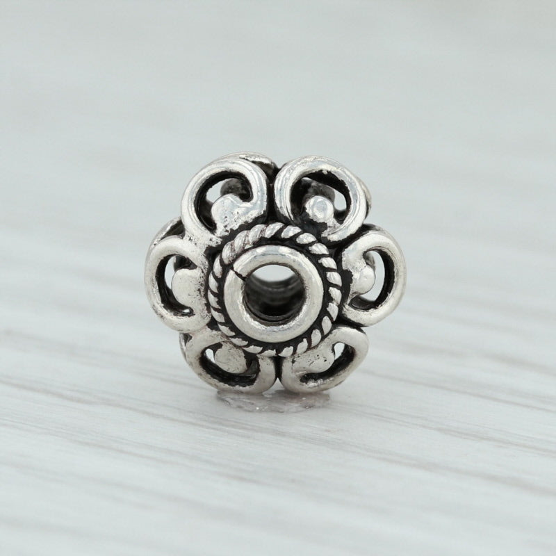 Light Gray Floral Bead Charm Sterling Silver Jewelry Making Crafting 925
