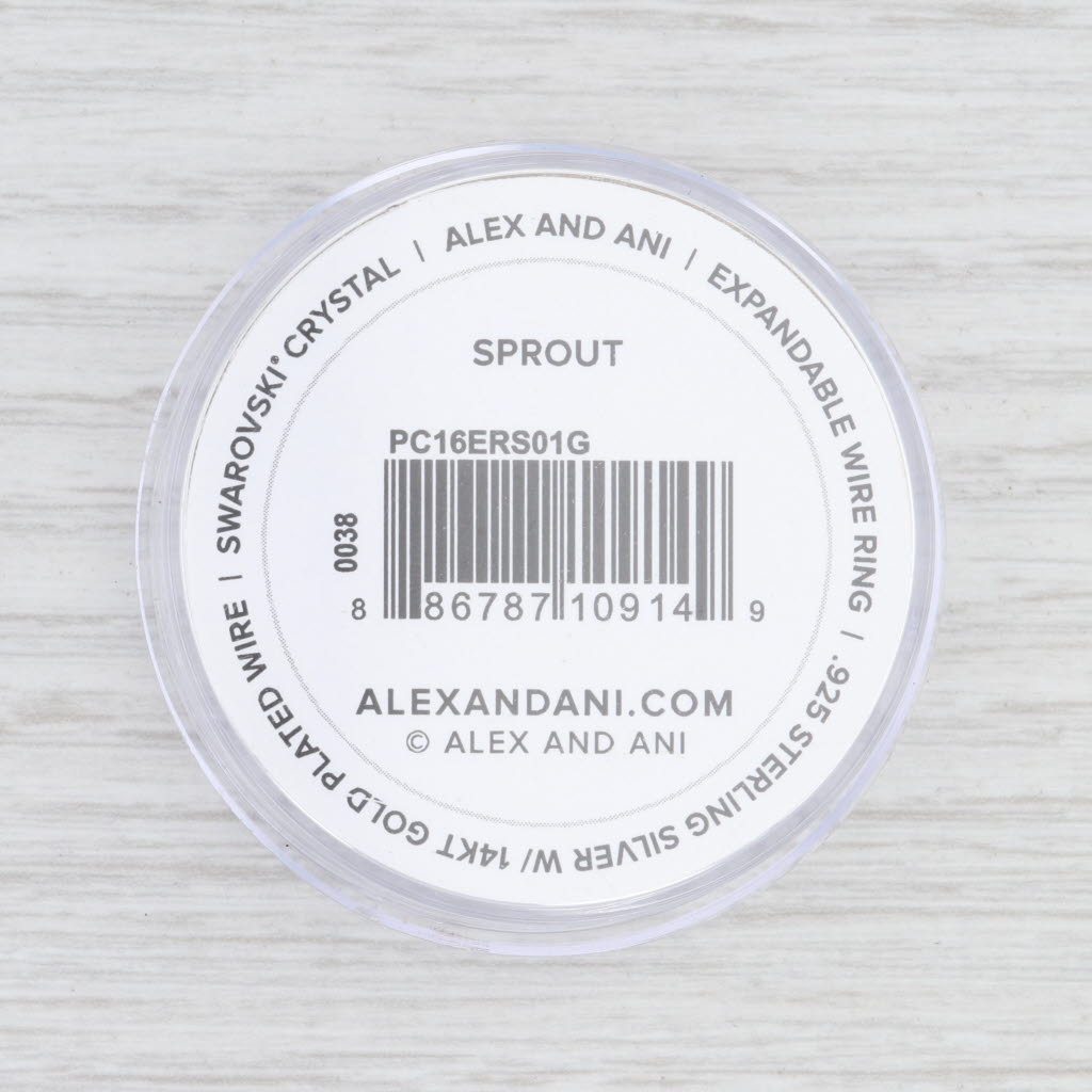 Light Gray New Alex and Ani Sprout Ring Green Swarovski Crystal Gold Toned Sterling Silver