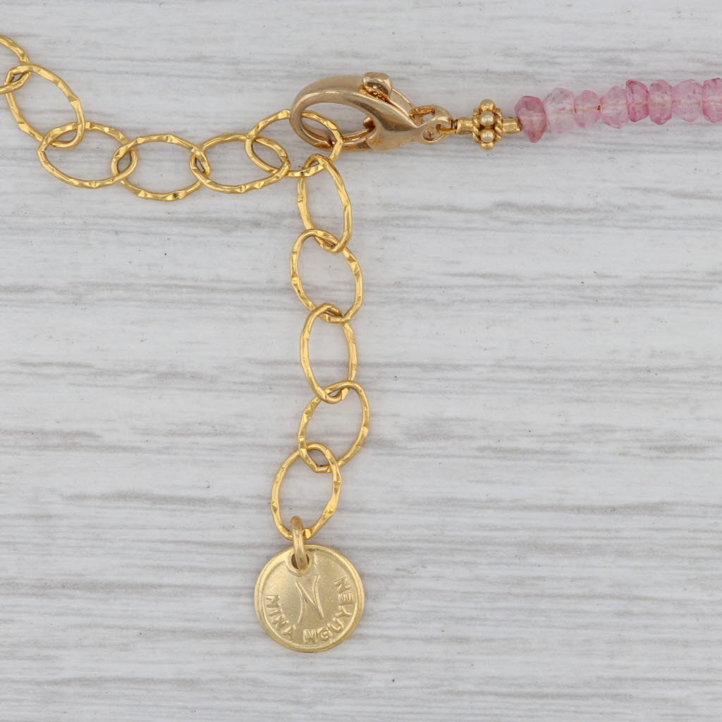 Gray New Nina Nguyen Harmony Pink Topaz Bead Necklace Long Sterling Gold Vermeil