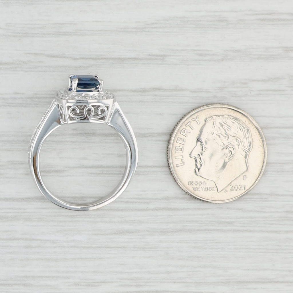 Light Gray 0.67ctw Blue Sapphire Diamond Halo Ring 14k White Gold Size 4.75 Engagement