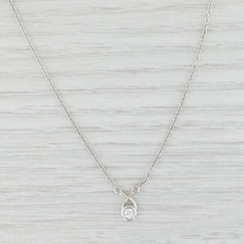 Light Gray 0.14ct Diamond Solitaire Pendant Necklace 14k White Gold 16" Cable Chain