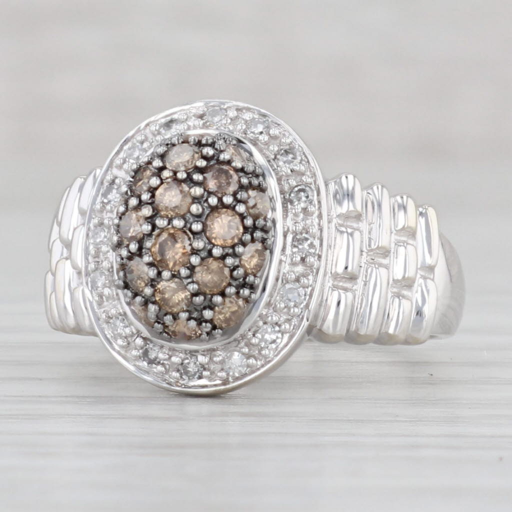 Light Gray New 0.46ctw Champagne Diamond Halo Ring 10k White Gold Size 7.25