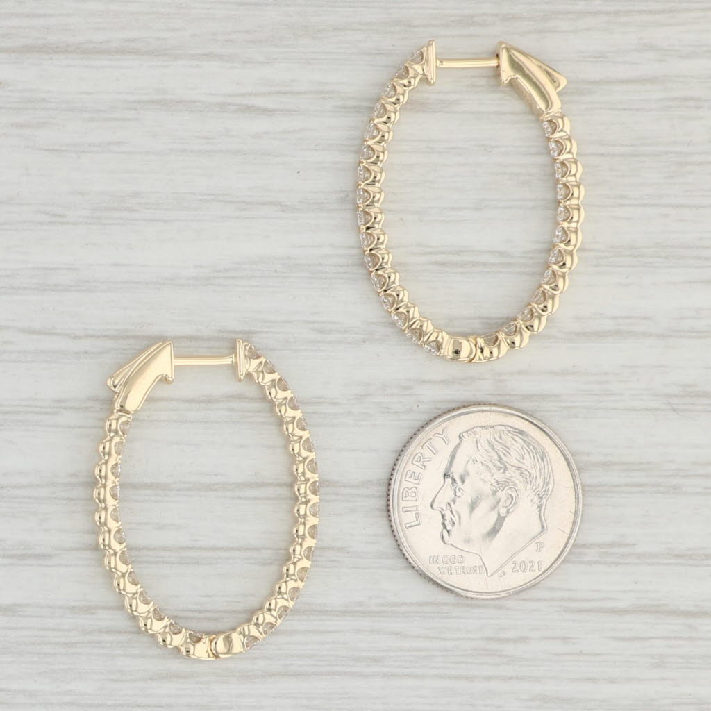 Light Gray New 1.40ctw Diamond Inside Out Hoop Earrings 14k Yellow Gold Pierced Oval Hoops