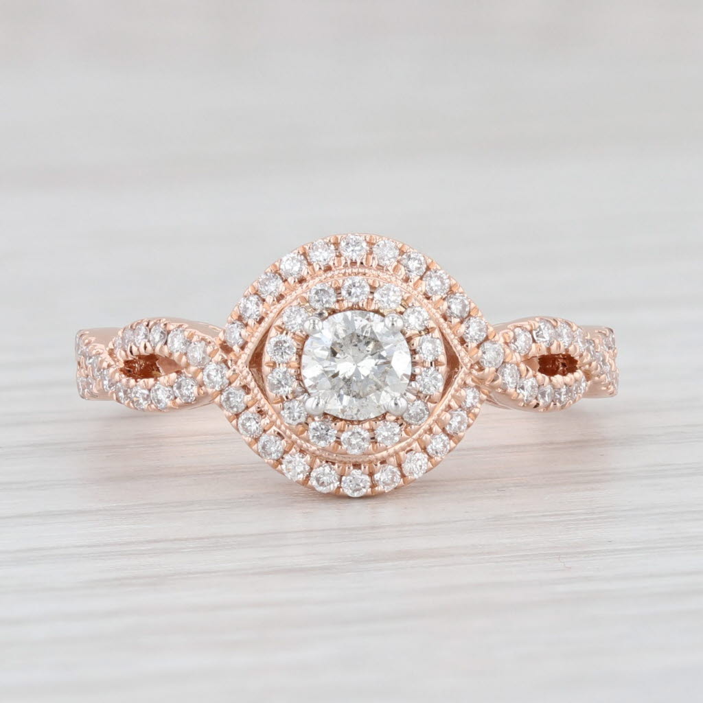 Light Gray 0.45ctw Round Diamond Halo Engagement Ring 14k Rose Gold Size 7
