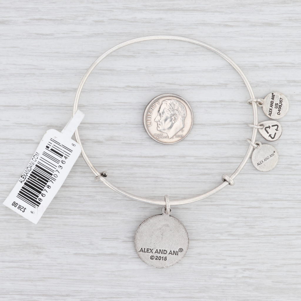 Light Gray New Alex and Ani Initial Q Bangle Charm Bracelet Rafaelian Silver Expandable