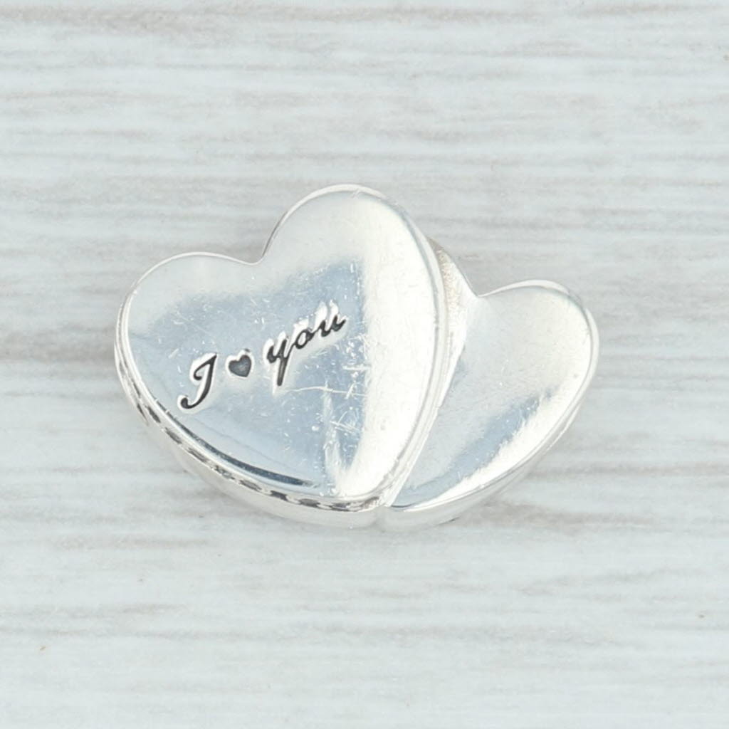 Light Gray New Authentic Pandora Two Hearts You & Me Charm 796560CZ Sterling Silver Bead