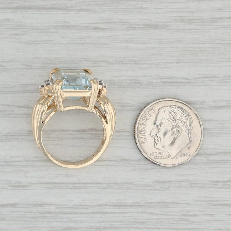 Gray 6.95ct Emerald Cut Aquamarine Ring 10k Yellow Gold Diamond Size 5.25