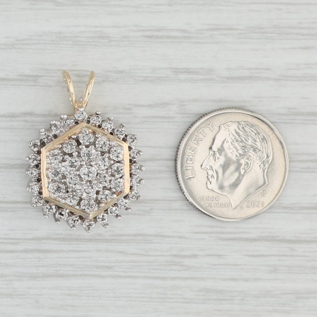 Light Gray 0.15ctw Diamond Cluster Halo Pendant 10k Yellow White Gold