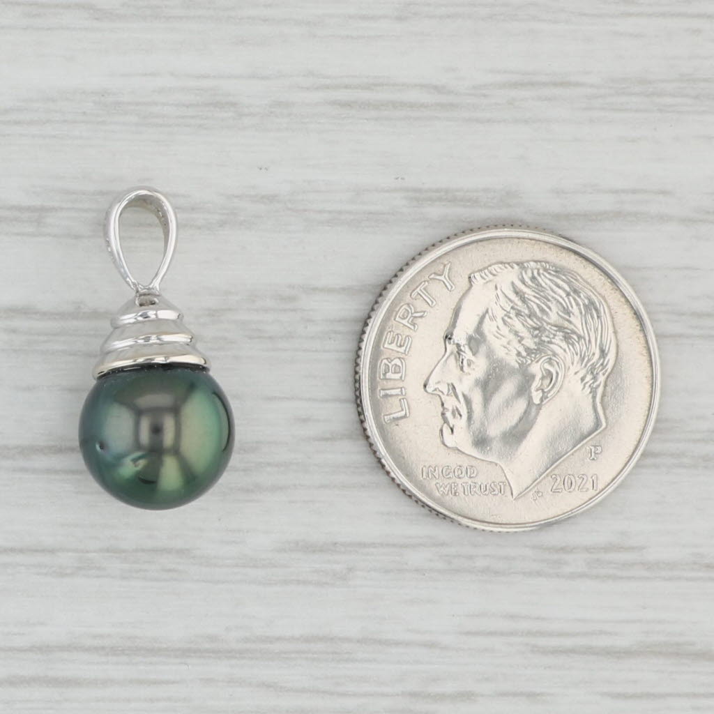Light Gray Cultured Black Pearl Pendant 14k White Gold Solitaire Drop