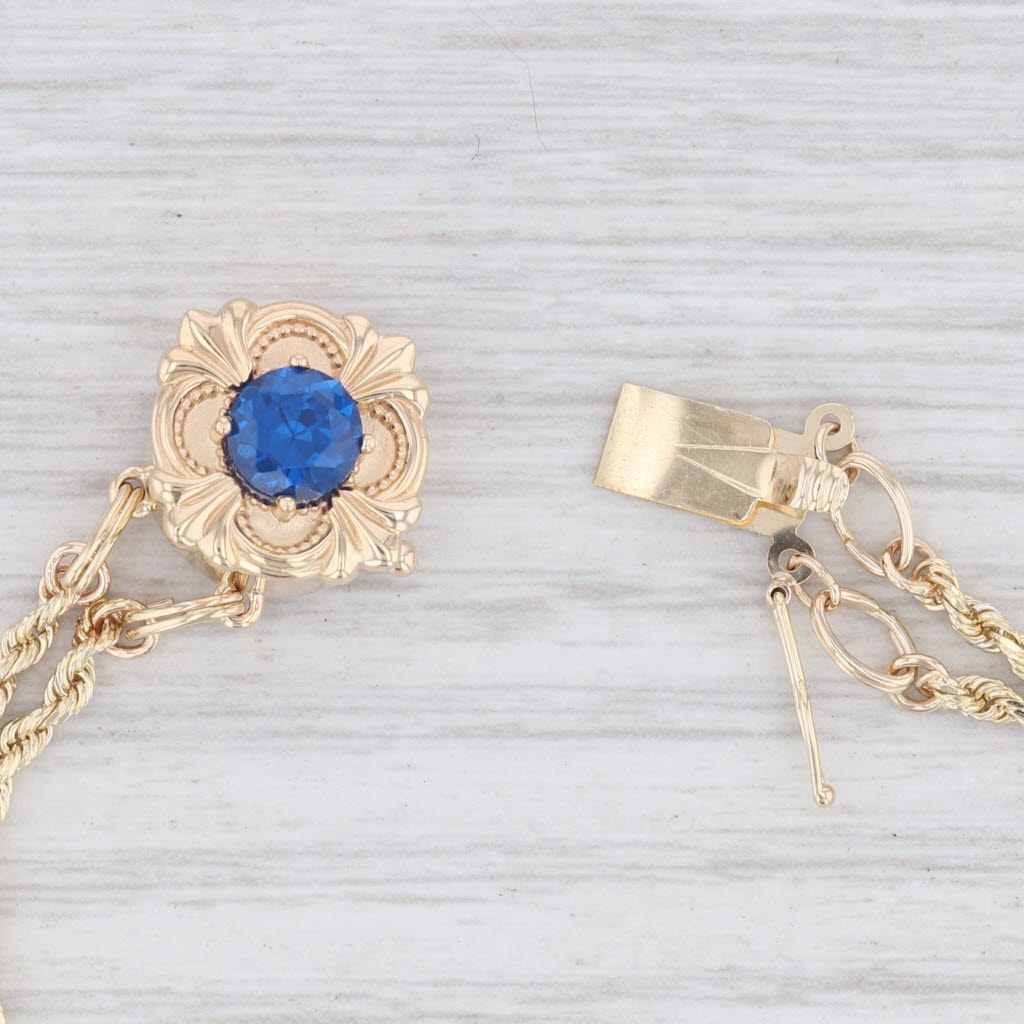 Light Gray Blue Synthetic Spinel Starter Slide Charm Bracelet 14k Yellow Gold 7”