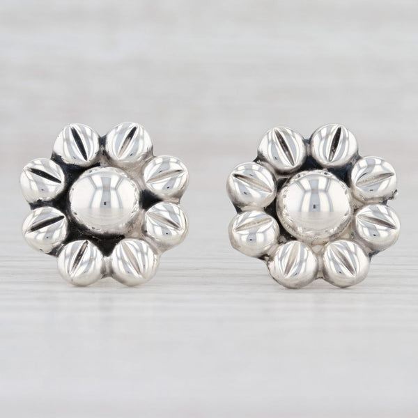 Light Gray New Flower Stud Earrings Sterling Silver Statement 925 Pierced