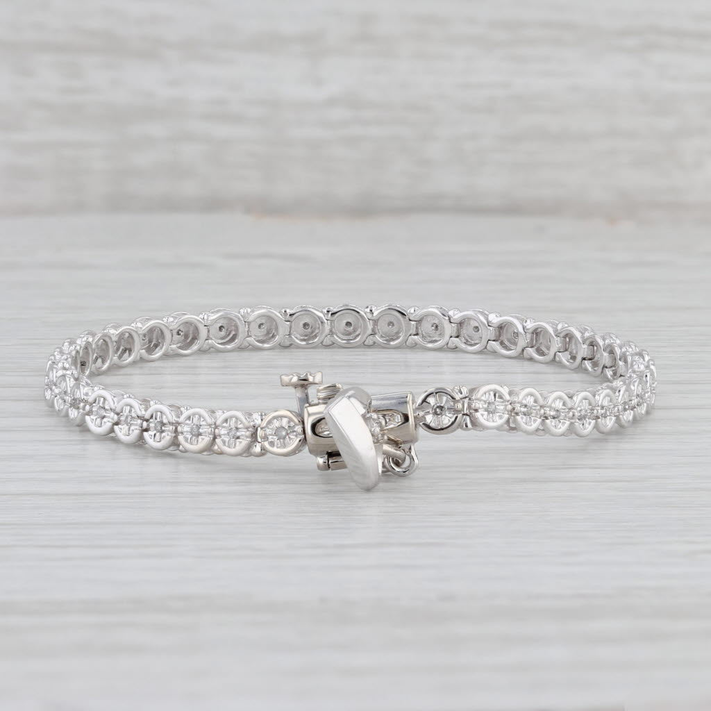 Gray 0.15ctw Diamond Tennis Bracelet Heart Charm 10k White Gold 6.75"