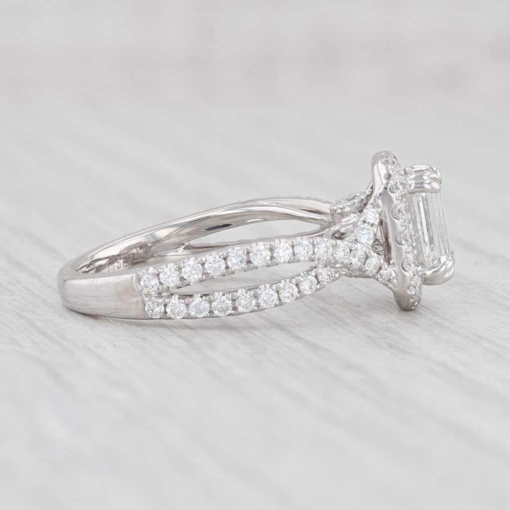 Light Gray New 1.77ctw Emerald Cut Diamond Halo Engagement Ring 14k White Gold GIA Cert