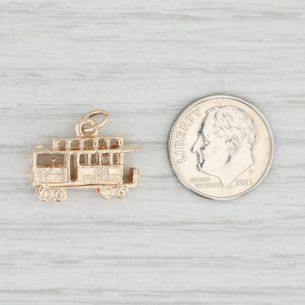 Light Gray San Francisco Trolley Car Charm 14k Yellow Gold Souvenir Keepsake Pendant