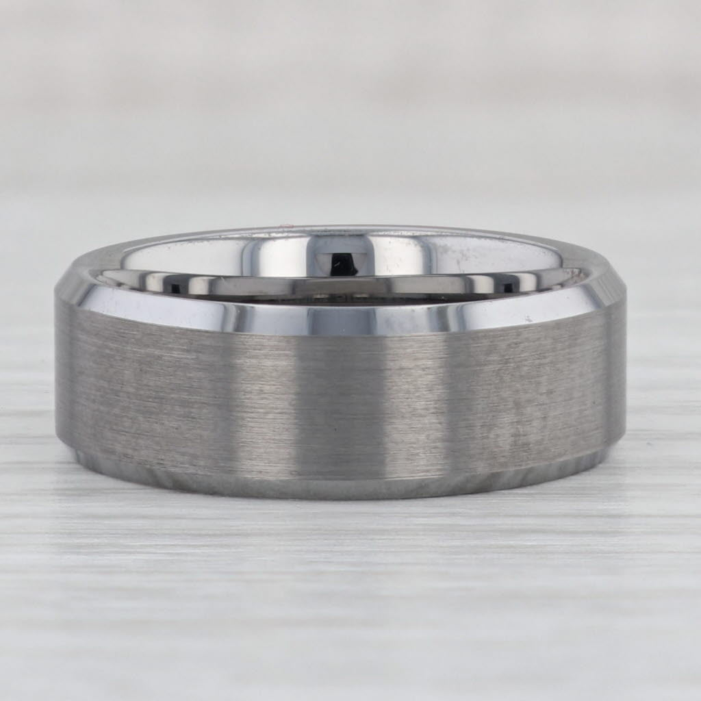 Light Gray New Brushed Beveled Tungsten Men's Ring Size 10 Wedding Band