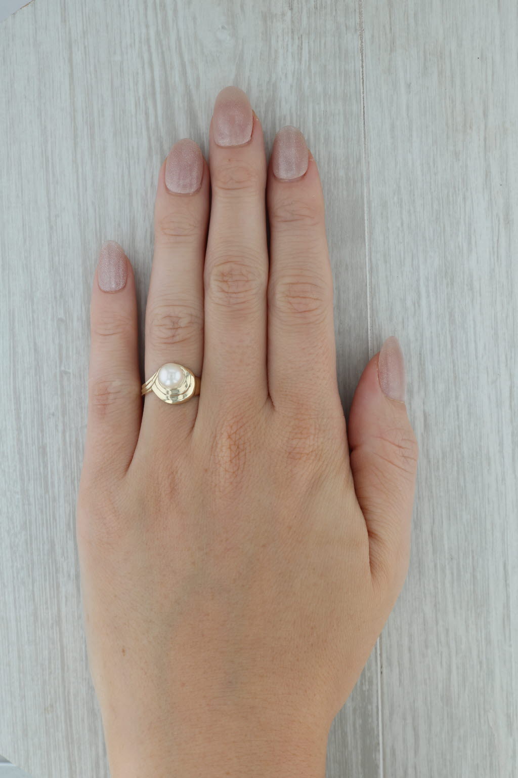 Dark Gray Cultured Pearl Solitaire Ring 14k Yellow Gold Size 5