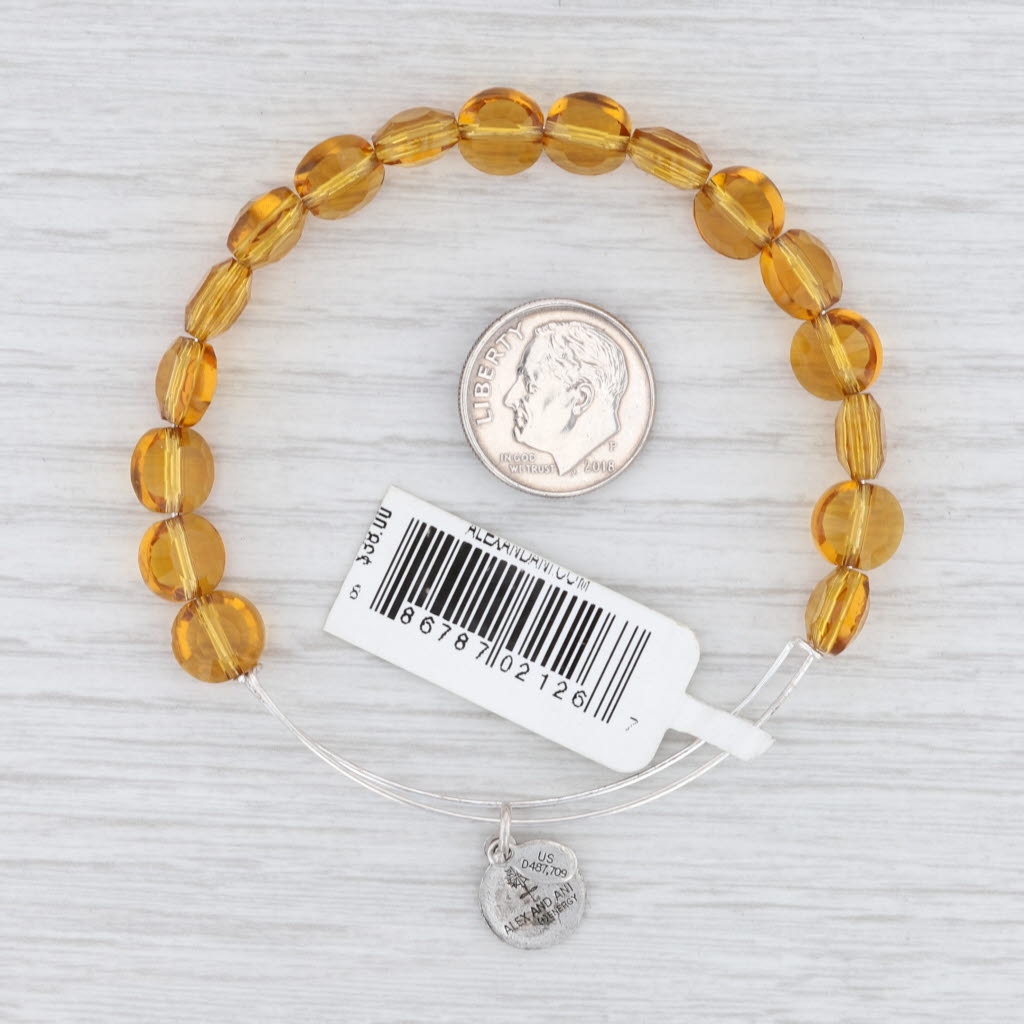 Light Gray New Alex and Ani Team Dark Topaz Luxe Bracelet Shiny Silver Amber Crystal