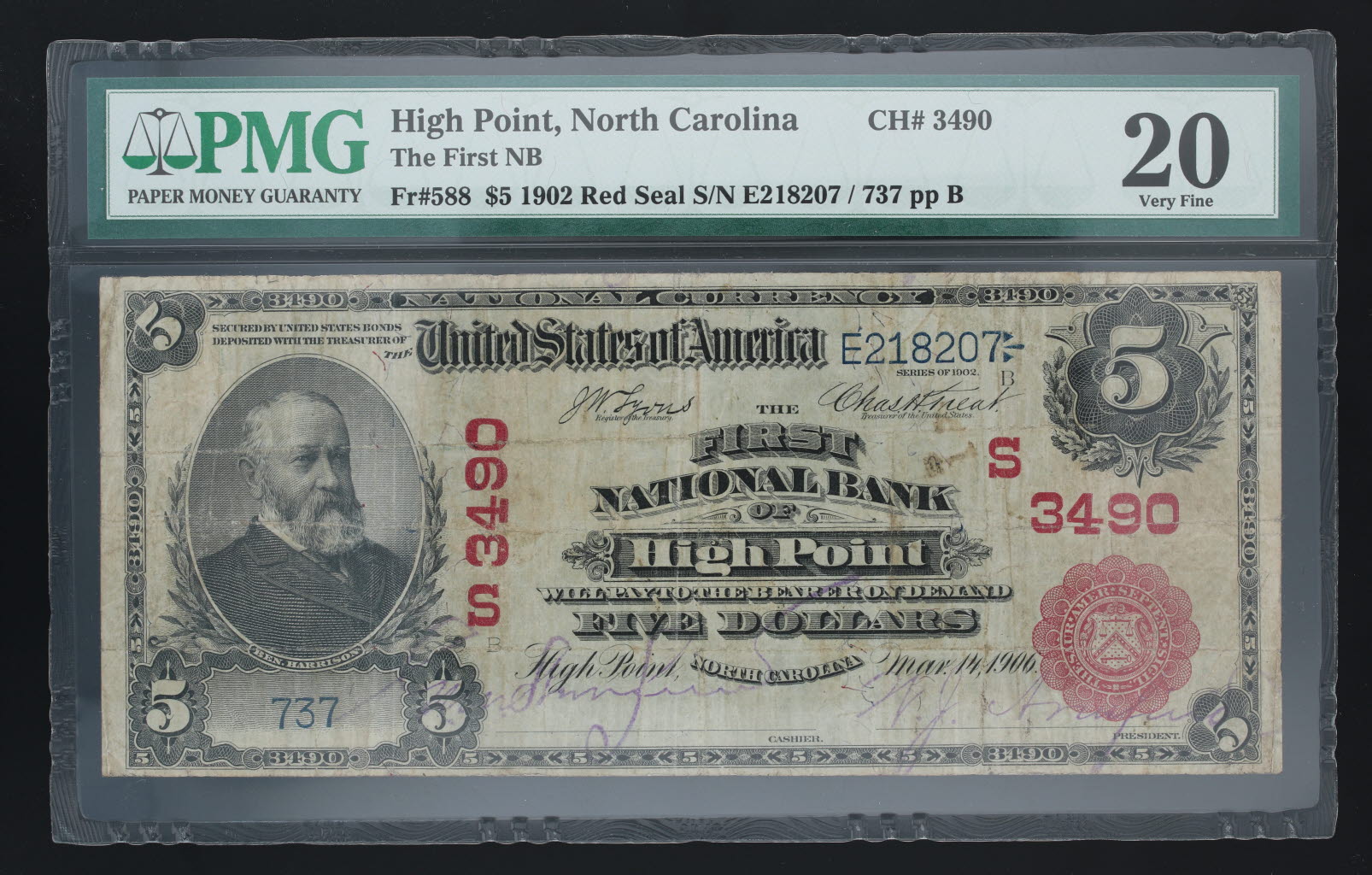 $5 High Point North Carolina C 1902 Red Seal 3490 20 First National Bank Note