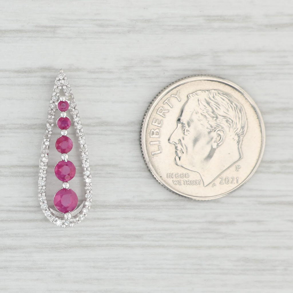 Light Gray 0.50ctw Ruby Journey Diamond Teardrop Pendant 10k White Gold