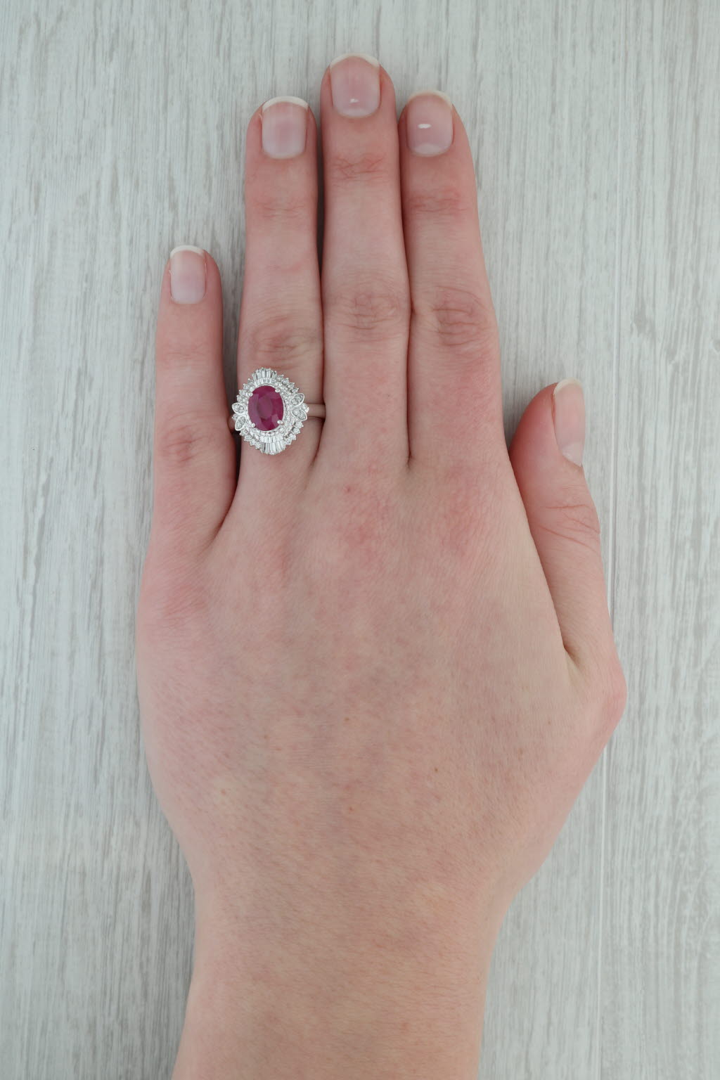 Dark Gray 2.47ctw Oval Ruby Diamond Halo Ring 14k White Gold Size 8.75