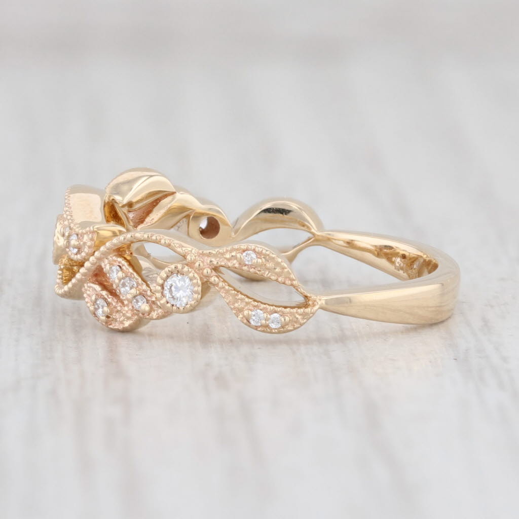 Light Gray New 0.12ctw Diamond Floral Band 14k Yellow Gold Size 6.5 Wedding Stackable Ring