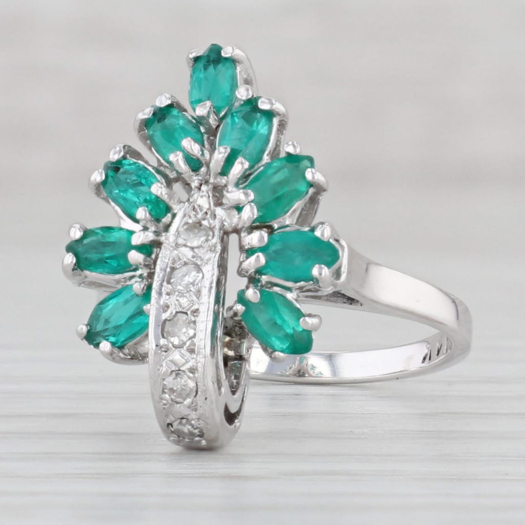 Light Gray 0.87ctw Lab Created Emerald Diamond Cluster Ring 14k White Gold Size 5 Cocktail