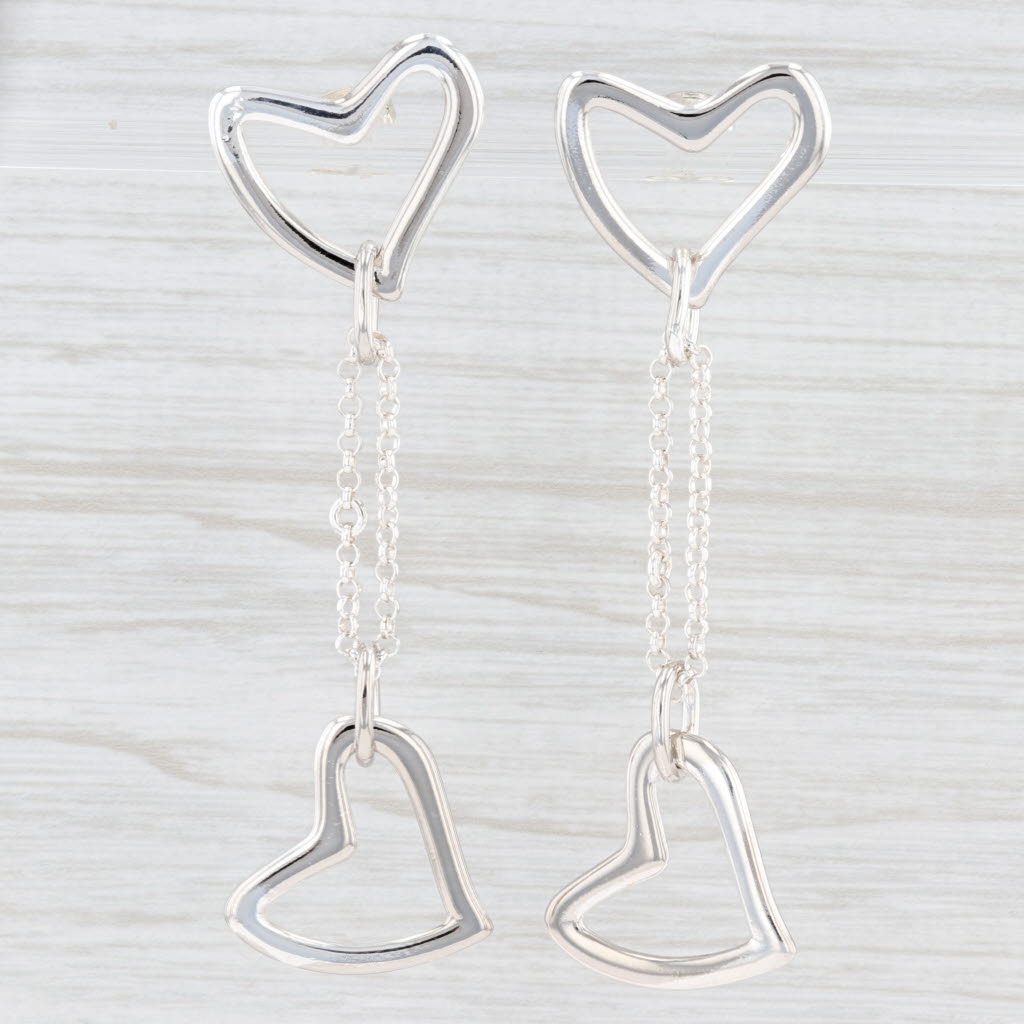 Light Gray New Dangling Hearts Earrings Sterling Silver Pierced Statement