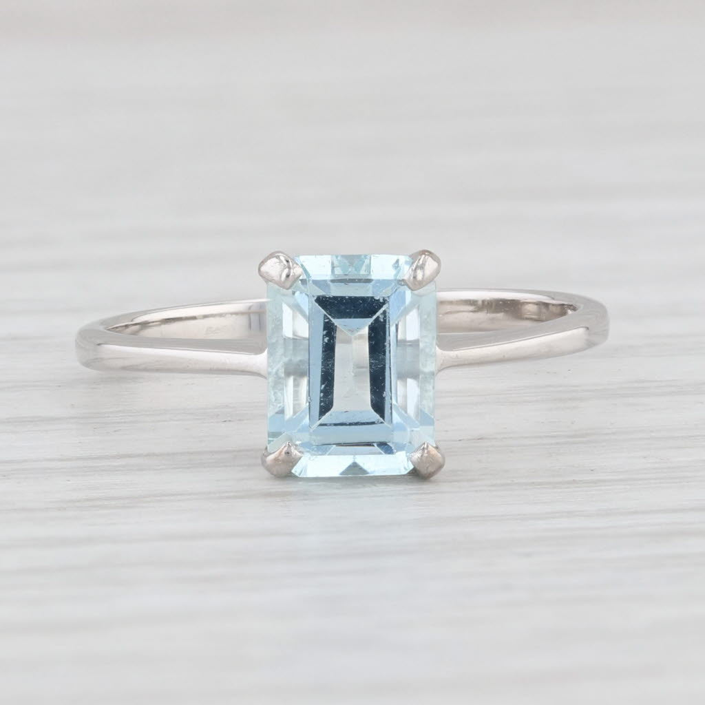 Light Gray Vintage 1.50ct Aquamarine Ring Platinum Emerald Cut Solitaire March Birthstone 7