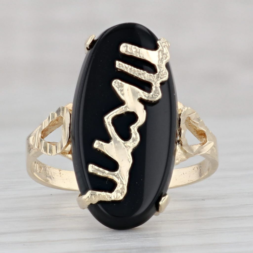 Gray Oval Onyx MOM Signet Ring 10k Yellow Gold Size 6.75