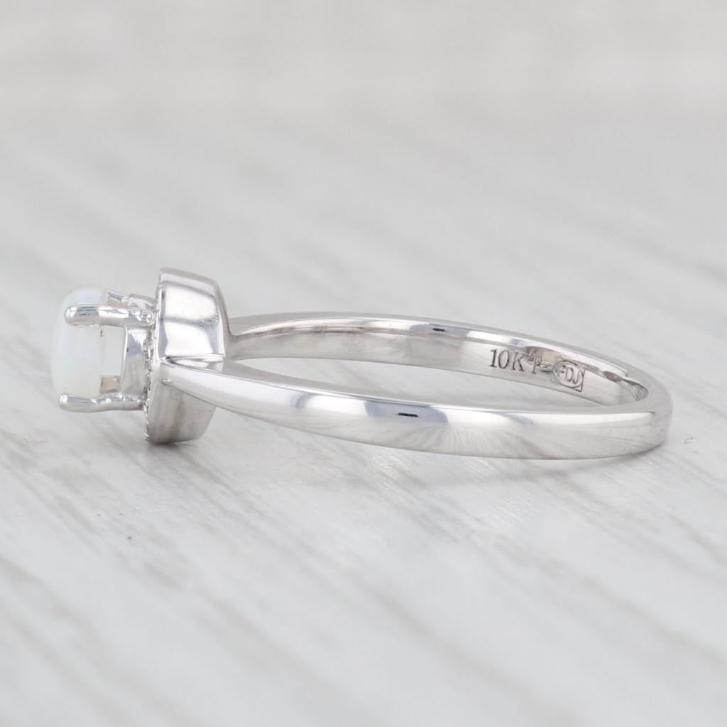 Light Gray Opal Diamond Halo Ring 10k White Gold Round Engagement October Birthstone 7.25