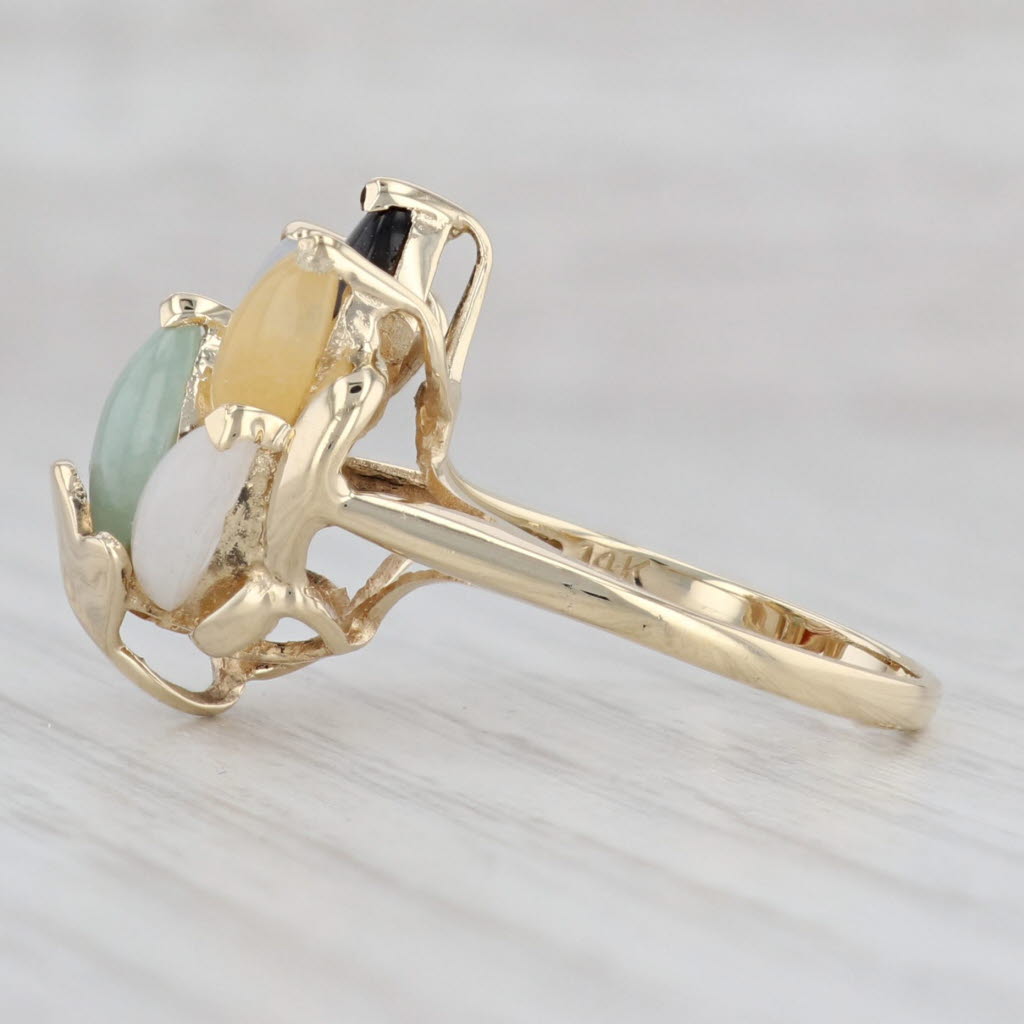 Light Gray Multi-Color Jadeite Jade Cluster Ring 14k Yellow Gold Size 6.75 Cocktail