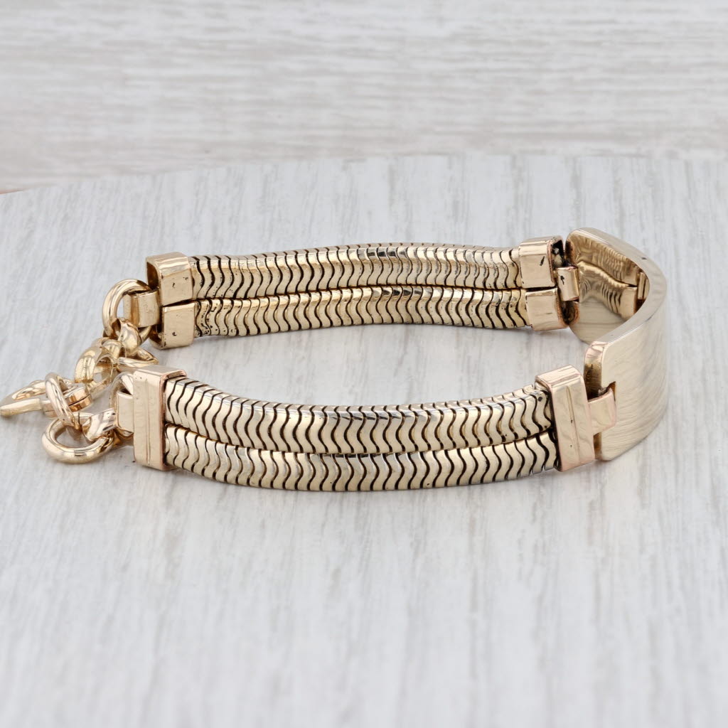 Light Gray Engravable ID Bracelet 1/20 12k Gold Filled 7.75" Hexagon Chain