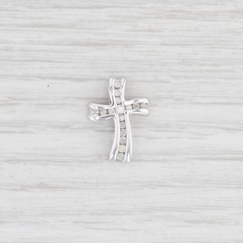 Light Gray 0.15ctw Diamond Cross Pendant 10k White Gold Floating Religious Jewelry