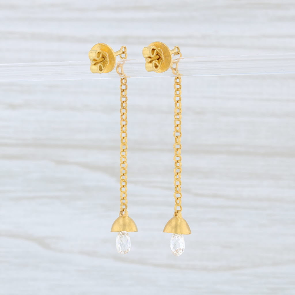Light Gray Marie Helene de Taillac Diamond Briolette Bell Earrings 22k Gold Dangle Pierced