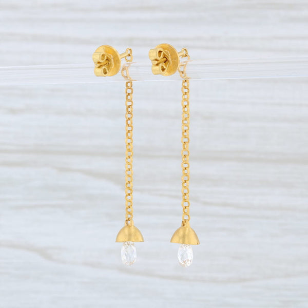 Light Gray Marie Helene de Taillac Diamond Briolette Bell Earrings 22k Gold Dangle Pierced