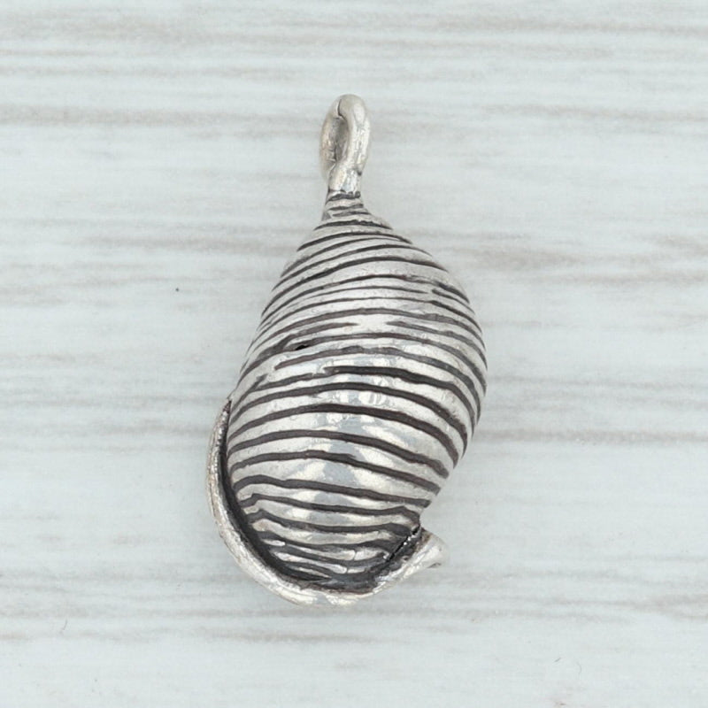 Light Gray Conch Shell Charm Sterling Silver 925 Nautical 3D Seashell