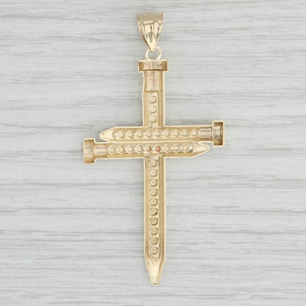 Light Gray Cross of Gold Nails Pendant 10k Yellow Gold Religious Jewelry Statement