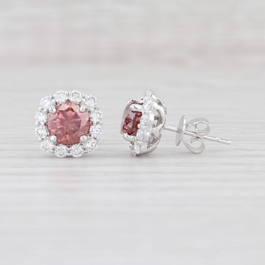 Light Gray New 2.80ctw Raspberry Pink White Diamond Halo Stud Earrings 14k White Gold