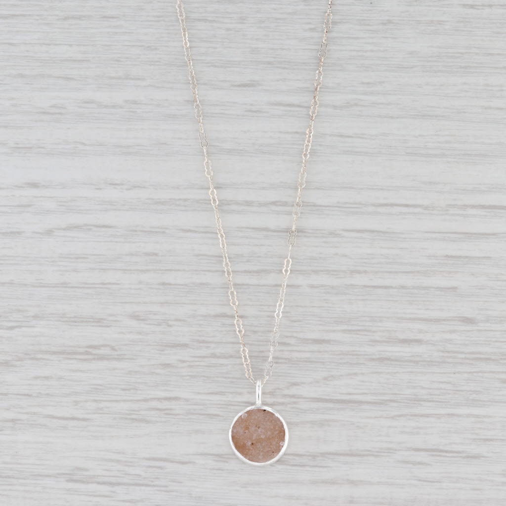 Light Gray New Nina Nguyen Druzy Sand Quartz Pendant Necklace 24-26" Chain Sterling Silver