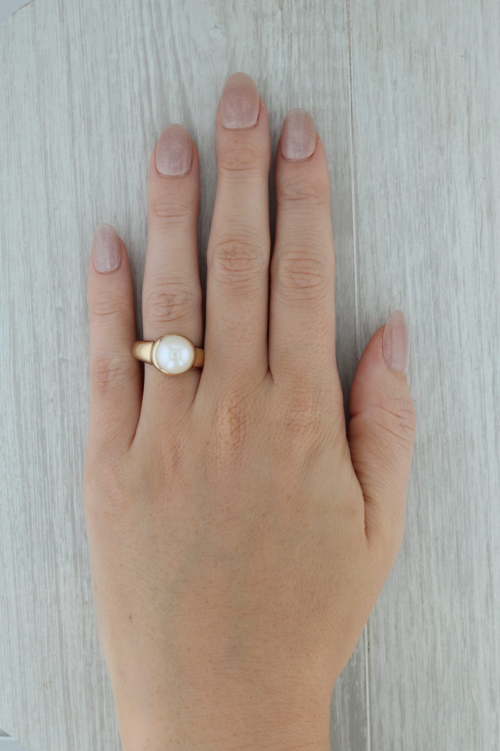 Dark Gray Cultured Pearl Solitaire Ring 14k Yellow Gold Size 7