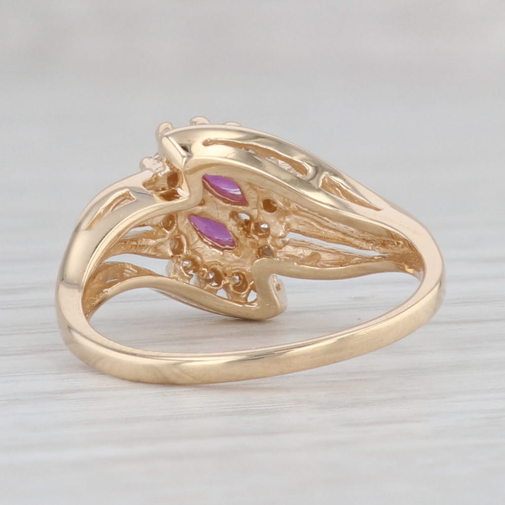Light Gray 0.39ctw Ruby Diamond Halo Bypass Ring 14k Yellow Gold Size 6